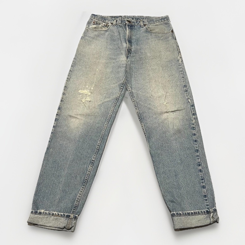 VTG Levis 550 Men Blue Light Wash Destressed Relaxed Fit Tapered Leg Jeans 38x34